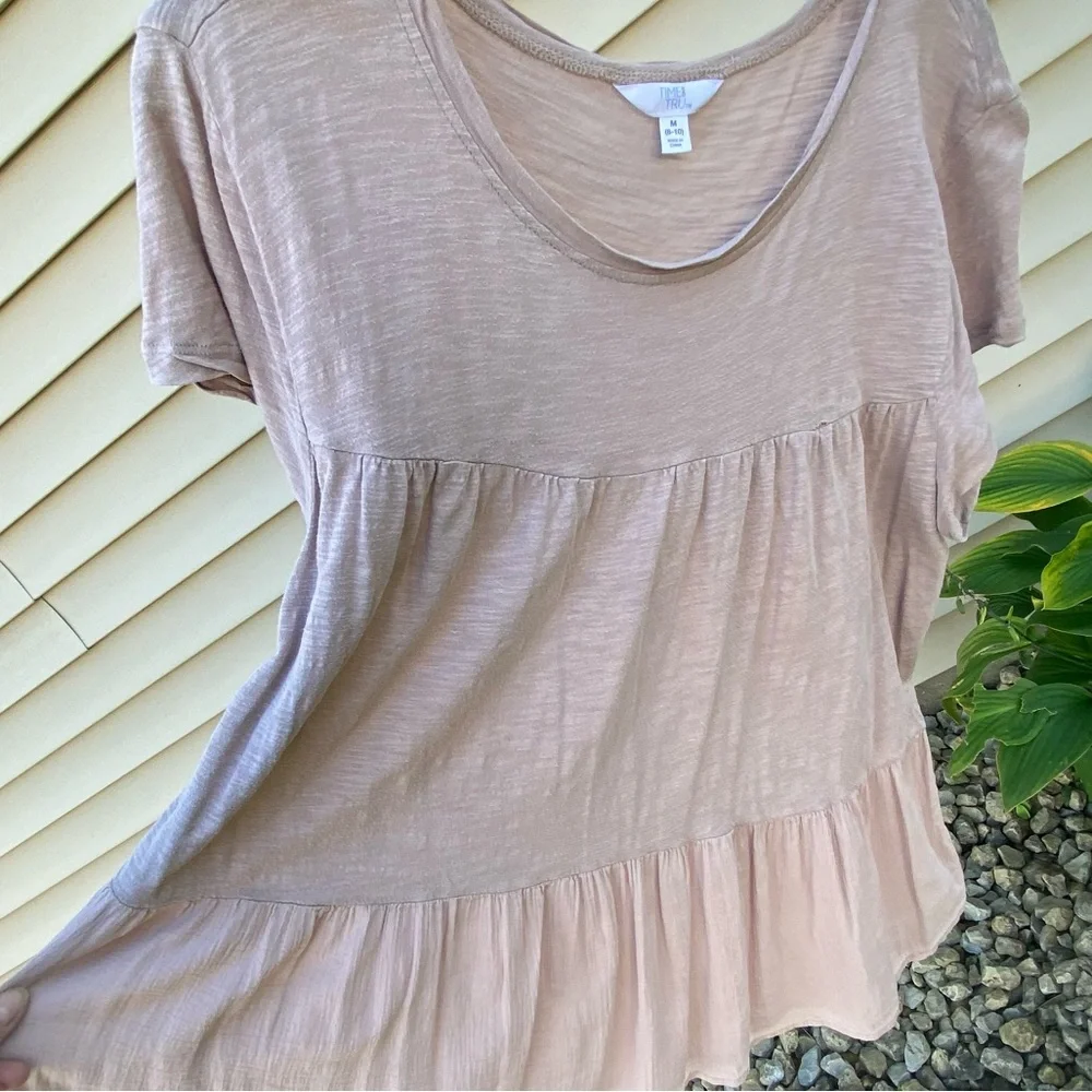Used Time & True Sz-M/8-10 Cotton Pheasant Top, Tan, Well Worn-In Fair Condition